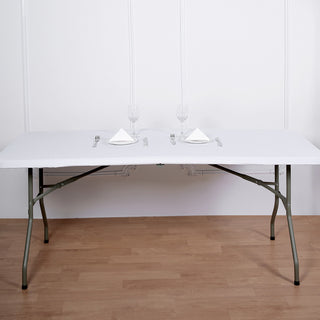 Elegant and Versatile: 8ft White Stretch Spandex Tablecloth Elegant and Versatile: 8ft White Stretch Spandex Tablecloth