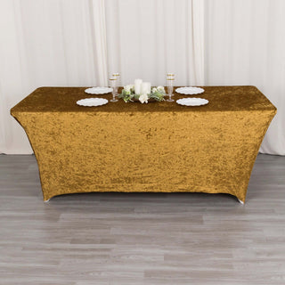 Elevate Your Event with the Luxurious Gold Crushed Velvet Table Cover Elevate Your Event with the Luxurious Gold Crushed Velvet Table Cover