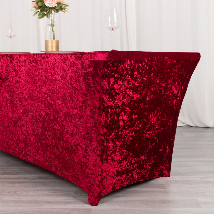 6ft Red Crushed Velvet Spandex Fitted Rectangular Table Cover