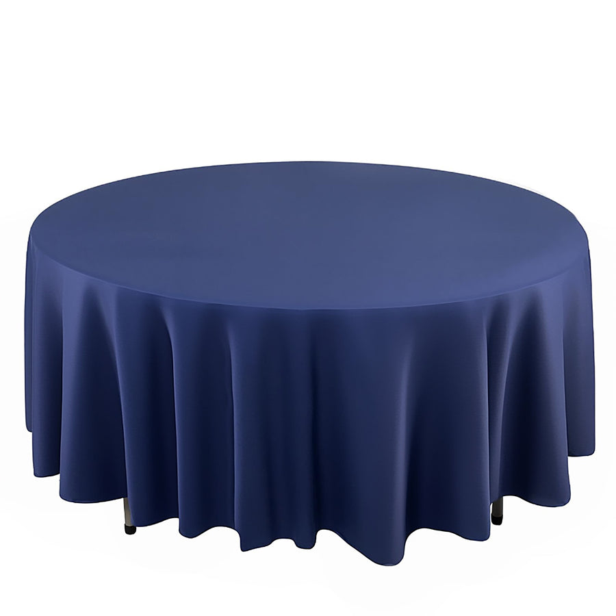 108" Navy Blue Premium Scuba Round Tablecloth, Wrinkle Free Polyester Tablecloth