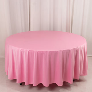 <strong>Premium 108" Round Pink Scuba Tablecloth</strong> <strong>Premium 108" Round Pink Scuba Tablecloth</strong>