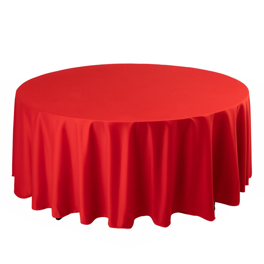 108" Red Premium Scuba Round Tablecloth, Wrinkle Free Polyester Tablecloth