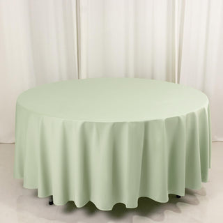 <strong>Premium 108" Round Sage Green Scuba Tablecloth</strong> <strong>Premium 108" Round Sage Green Scuba Tablecloth</strong>