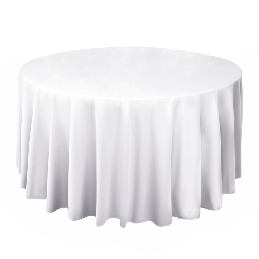108" White Premium Scuba Round Tablecloth, Wrinkle Free Polyester Tablecloth