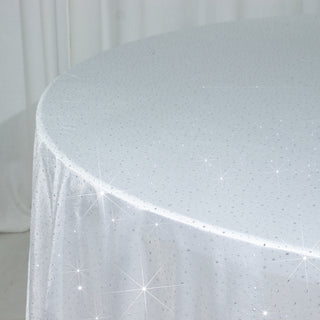 White Scuba Rhinestone Round Tablecloth 120" White Scuba Rhinestone Round Tablecloth 120"