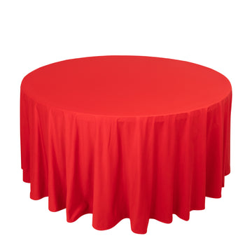 120" Red Premium Scuba Wrinkle Free Round Tablecloth, Seamless Scuba Polyester Tablecloth