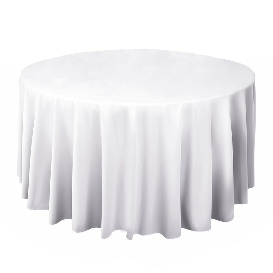 120 White Premium Scuba Round Tablecloth, Wrinkle Free Polyester Seamless Tablecloth