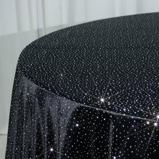 Black Scuba Rhinestone Round Tablecloth 132" Black Scuba Rhinestone Round Tablecloth 132"