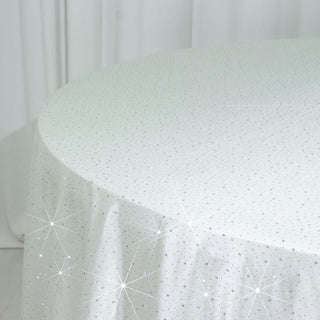 Pearl White Scuba Rhinestone Round Tablecloth 132" Pearl White Scuba Rhinestone Round Tablecloth 132"