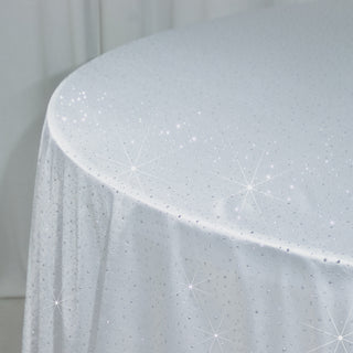 White Scuba Rhinestone Round Tablecloth 132" White Scuba Rhinestone Round Tablecloth 132"
