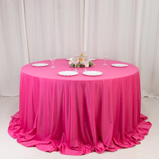 Fuchsia 132" Scuba Round Tablecloth – Seamless & Wrinkle Free Fuchsia 132" Scuba Round Tablecloth – Seamless & Wrinkle Free