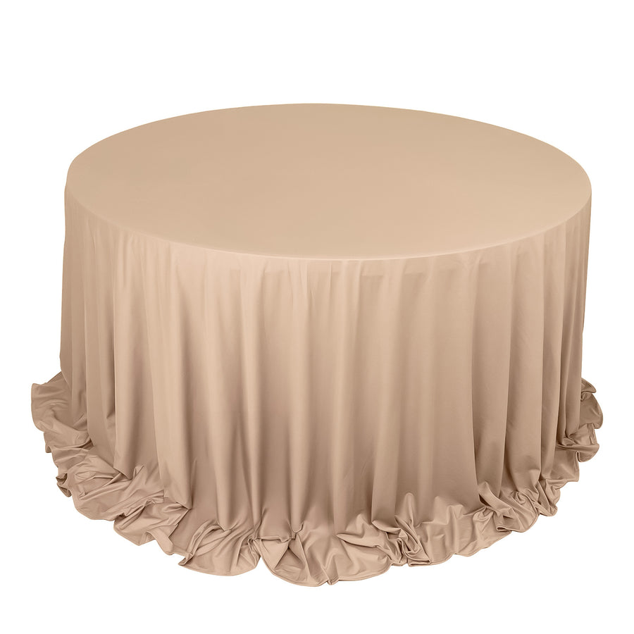 132inch Nude Premium Scuba Wrinkle Free Round Tablecloth, Seamless Scuba Polyester Tablecloth