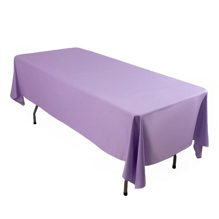 Purple tablecloth on a rectangular table