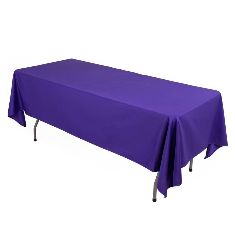 Purple rectangular table cover on a folding table