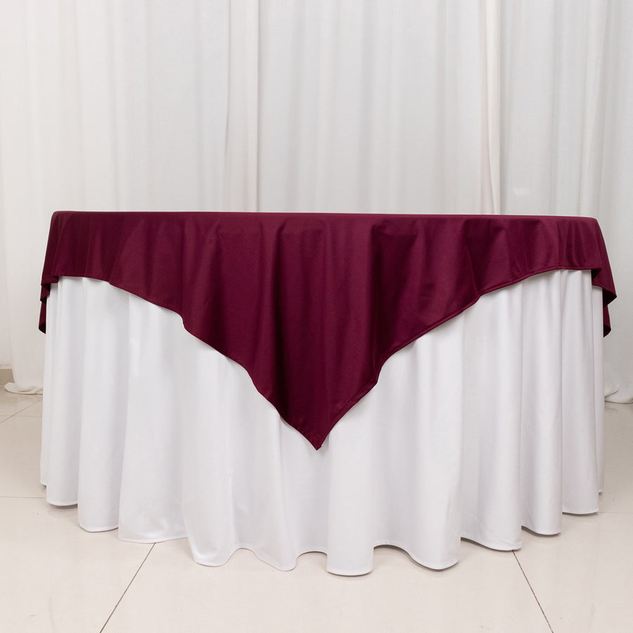 70inch Burgundy Premium Scuba Wrinkle Free Square Table Overlay, Scuba Polyester Table Topper
