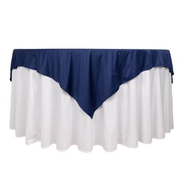 70" Navy Blue Premium Scuba Wrinkle Free Square Table Overlay, Seamless Scuba Polyester Table Topper
