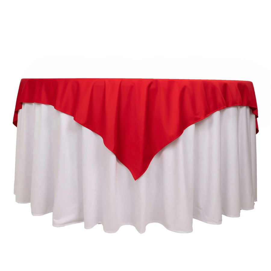 70" Red Premium Scuba Wrinkle Free Square Table Overlay, Scuba Polyester Table Topper