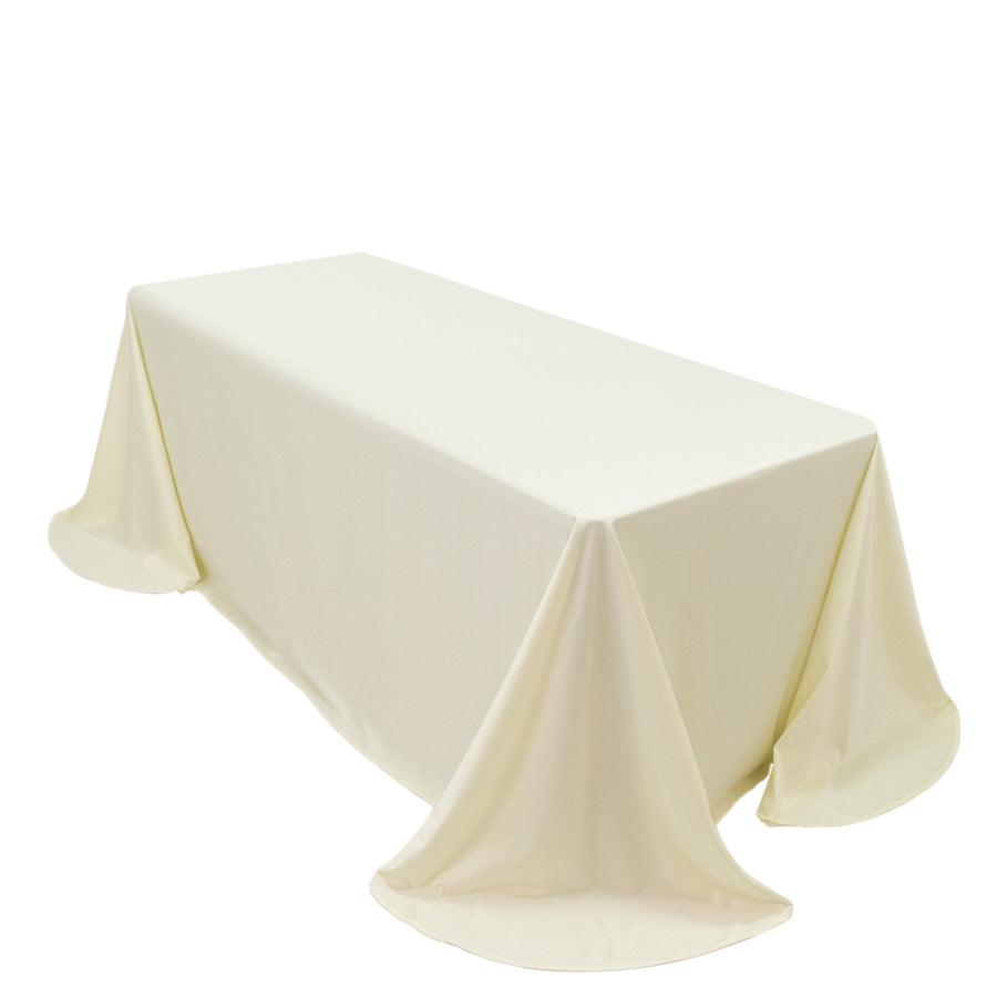 Scuba Rectangular 90x132inch Tablecloth Ivory with Rounded Corners – Seamless, Wrinkle Free