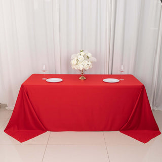 Experience Luxury and Convenience with the Red Scuba Rectangular Tablecloth Experience Luxury and Convenience with the Red Scuba Rectangular Tablecloth