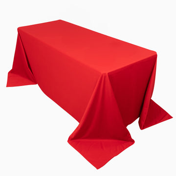90"x132" Red Premium Scuba Wrinkle Free Rectangular Tablecloth, Seamless Scuba Polyester Tablecloth