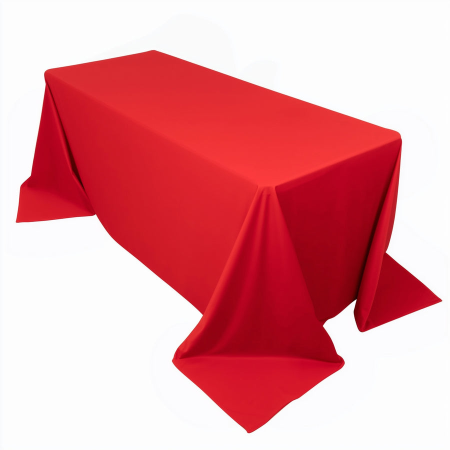 90x132inch Red Premium Scuba Wrinkle Free Rectangular Tablecloth, Seamless Scuba Polyester