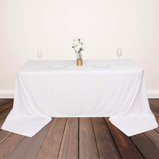 Elevate Your Event with the White Premium Scuba Wrinkle Free Rectangular Tablecloth Elevate Your Event with the White Premium Scuba Wrinkle Free Rectangular Tablecloth