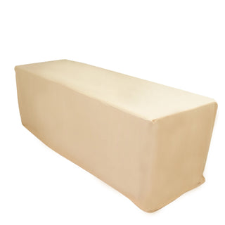 Beige outdoor table cover, protective and weather-resistant.