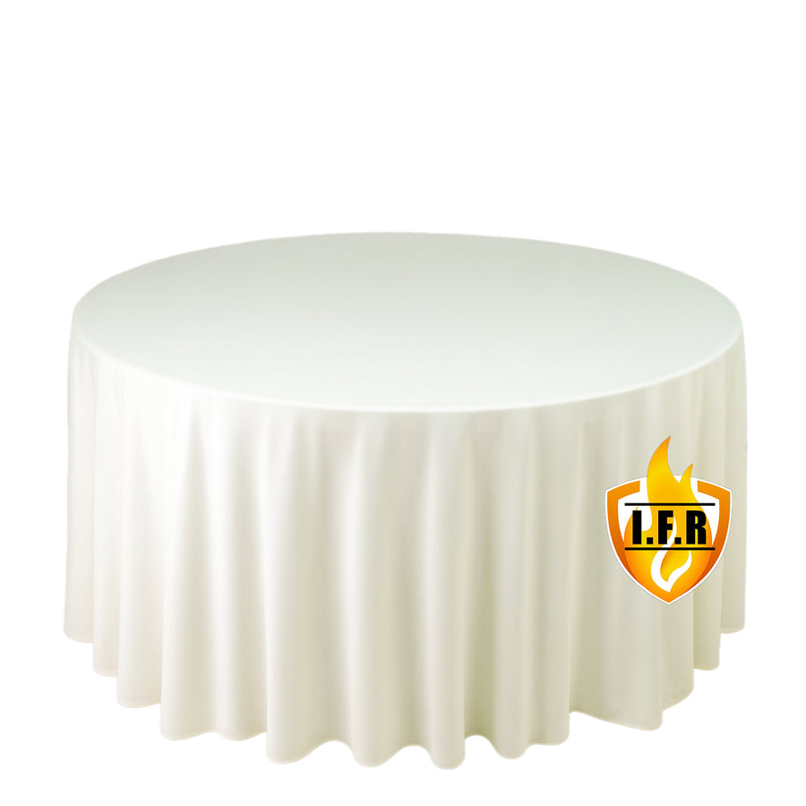Fire Retardant Scuba Tablecloth – 120inch Round Ivory, Wrinkle Free, Stain Resistant, Seamless