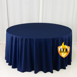 Navy Blue Fire Retardant Scuba Polyester Tablecloth 120" Round Navy Blue Fire Retardant Scuba Polyester Tablecloth 120" Round