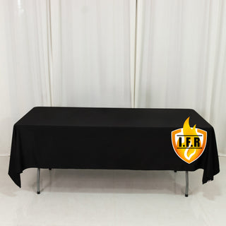 Black tablecloth with logo on a plain background.