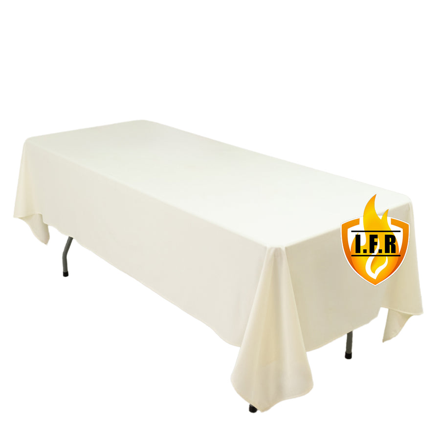 Fire Retardant Scuba Tablecloth – 60x102inch Rectangle Ivory Wrinkle Free Stain Resistant Polyester