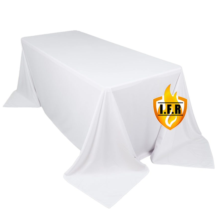 Fire Retardant Scuba Tablecloth 90x132inch Rectangle White Wrinkle Free Stain Resistant Seamless