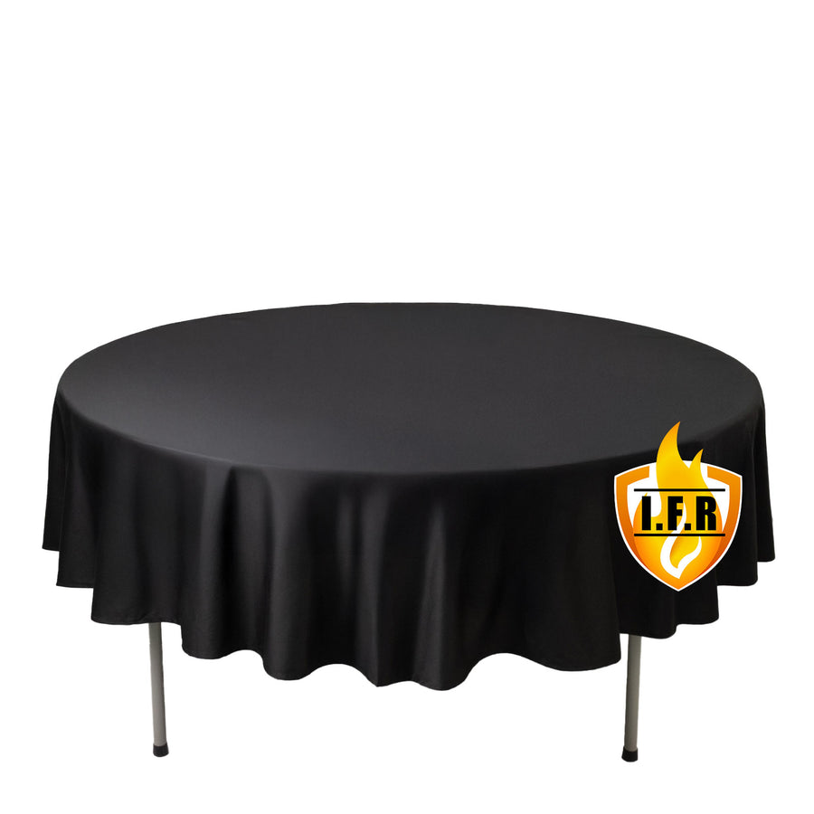 Black round tablecloth with logo for event tables