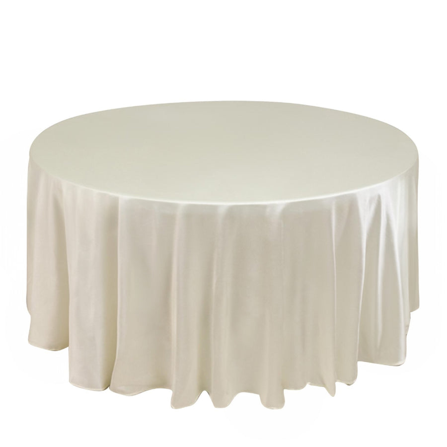 120inch Shimmer Pearl White Premium Scuba Round Tablecloth, Wrinkle Free Seamless