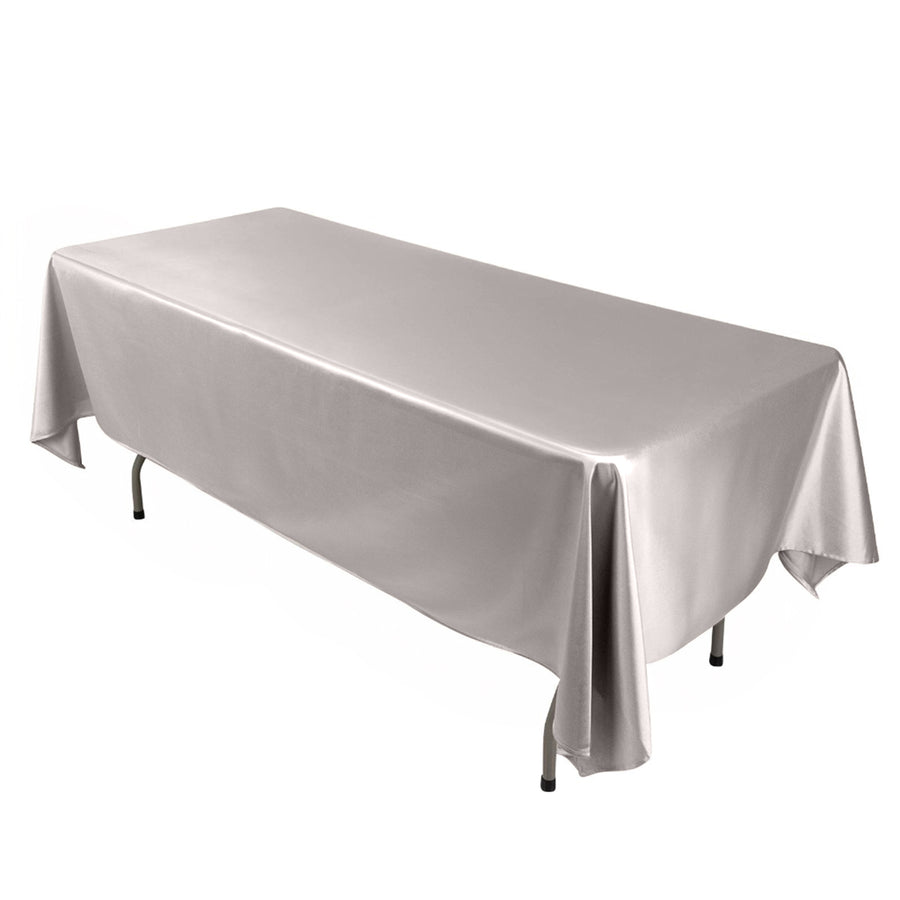 60"x102" Shimmer Silver Premium Scuba Rectangle Tablecloth, Wrinkle Free Polyester Tablecloth