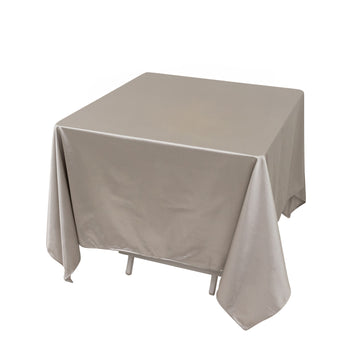 70" Shimmer Silver Premium Scuba Square Tablecloth, Wrinkle Free Seamless Polyester Tablecloth