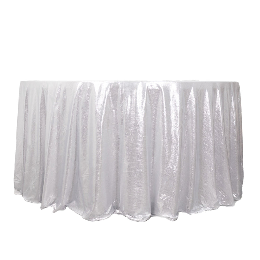 120inch Silver Shimmer Sequin Dots Polyester Tablecloth#whtbkgd