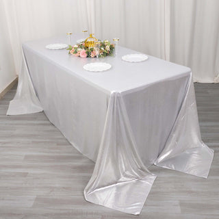 Create Unforgettable Moments with our Silver Shimmer Sequin Dots Tablecloth Create Unforgettable Moments with our Silver Shimmer Sequin Dots Tablecloth