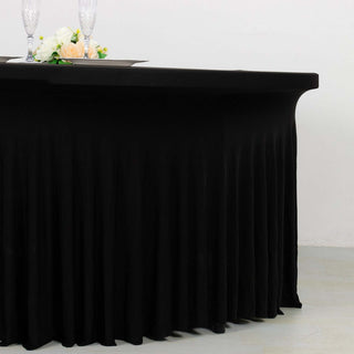 <strong>Chic Black Spandex Table Cover with Elegant Ruffles</strong> <strong>Chic Black Spandex Table Cover with Elegant Ruffles</strong>