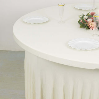 <strong>Durable Ivory Stretchable Table Cover Skirt</strong> <strong>Durable Ivory Stretchable Table Cover Skirt</strong>
