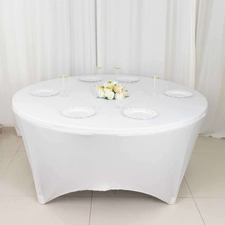 Elevate Your Event with the White Spandex Stretch Fitted Round Tablecloth Elevate Your Event with the White Spandex Stretch Fitted Round Tablecloth