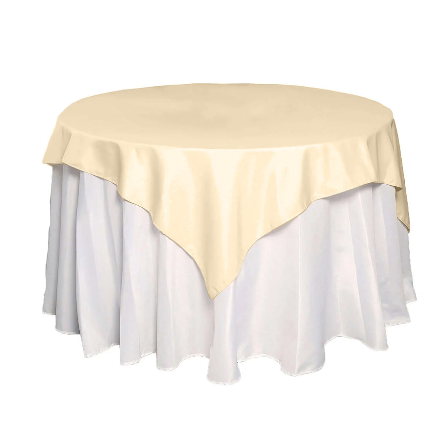70"x70" Beige Square Polyester Table Overlay