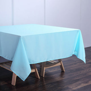 Add Elegance to Your Event with the 70"x70" Light Blue Square Polyester Tablecloth Add Elegance to Your Event with the 70"x70" Light Blue Square Polyester Tablecloth