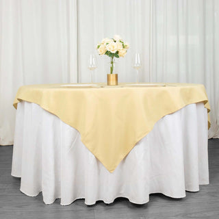Experience Luxury and Convenience with the Champagne Premium Polyester Square Table Overlay Experience Luxury and Convenience with the Champagne Premium Polyester Square Table Overlay