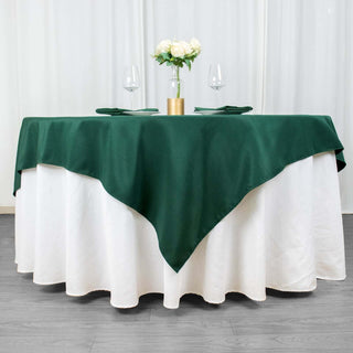 Add Elegance to Your Event with the 70"x70" Hunter Emerald Green Premium Polyester Square Table Overlay Add Elegance to Your Event with the 70"x70" Hunter Emerald Green Premium Polyester Square Table Overlay