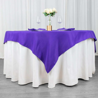 Add a Touch of Elegance with the Purple Premium Polyester Square Table Overlay Add a Touch of Elegance with the Purple Premium Polyester Square Table Overlay