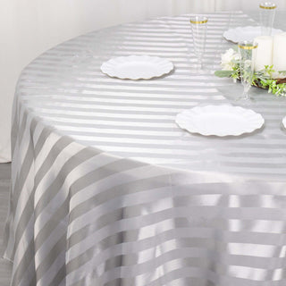 Elevate Your Event with the Silver Satin Stripe Tablecloth Elevate Your Event with the Silver Satin Stripe Tablecloth