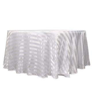 Create Timeless Memories with the White Satin Stripe Seamless Round Tablecloth Create Timeless Memories with the White Satin Stripe Seamless Round Tablecloth
