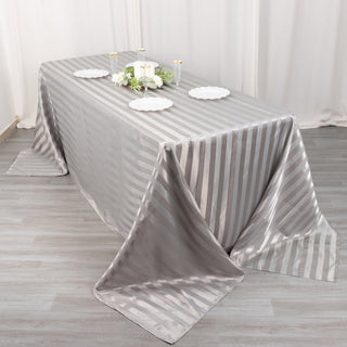Elevate Your Table Decor with the Silver Satin Stripe Tablecloth