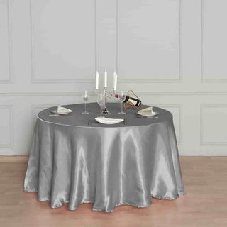 Elegant Silver Satin Tablecloth for a Stunning Event Décor Elegant Silver Satin Tablecloth for a Stunning Event Décor